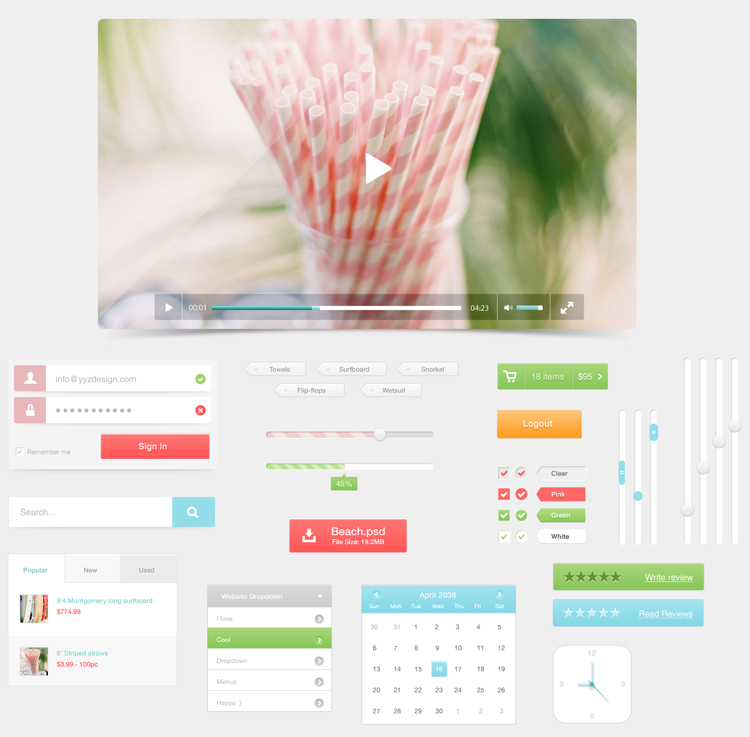 清爽的UI元素设计psd素材
